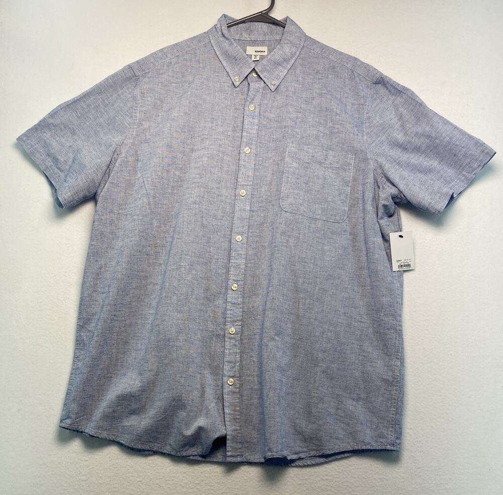 New Men’s Sonoma Short-Sleeved Blue Button Down 3XLT Cotton